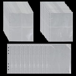 30 Pcs Binder Pockets 1/2/4 Pocket Card Sleeves for 6 Ring A5 Binder Ultra-Clear Double Sided Album Page Protector Plastic Sleeves for Photo