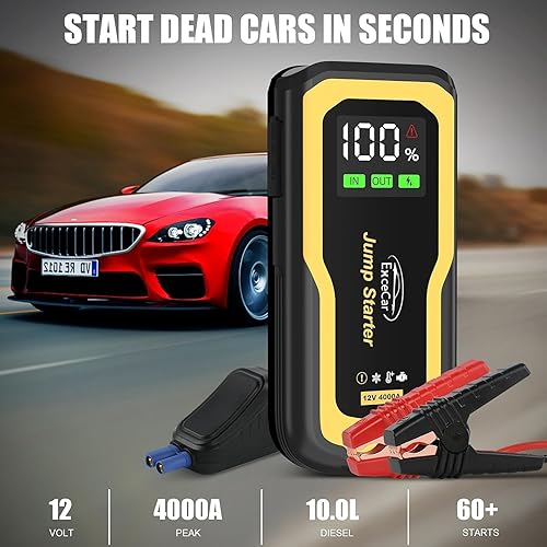 Miniatura 2 de Arrancador de batería de coche de 4000 A para todos los motores de gasolina y diésel de 10.0L, caja de arranque de batería portátil de 12 V con