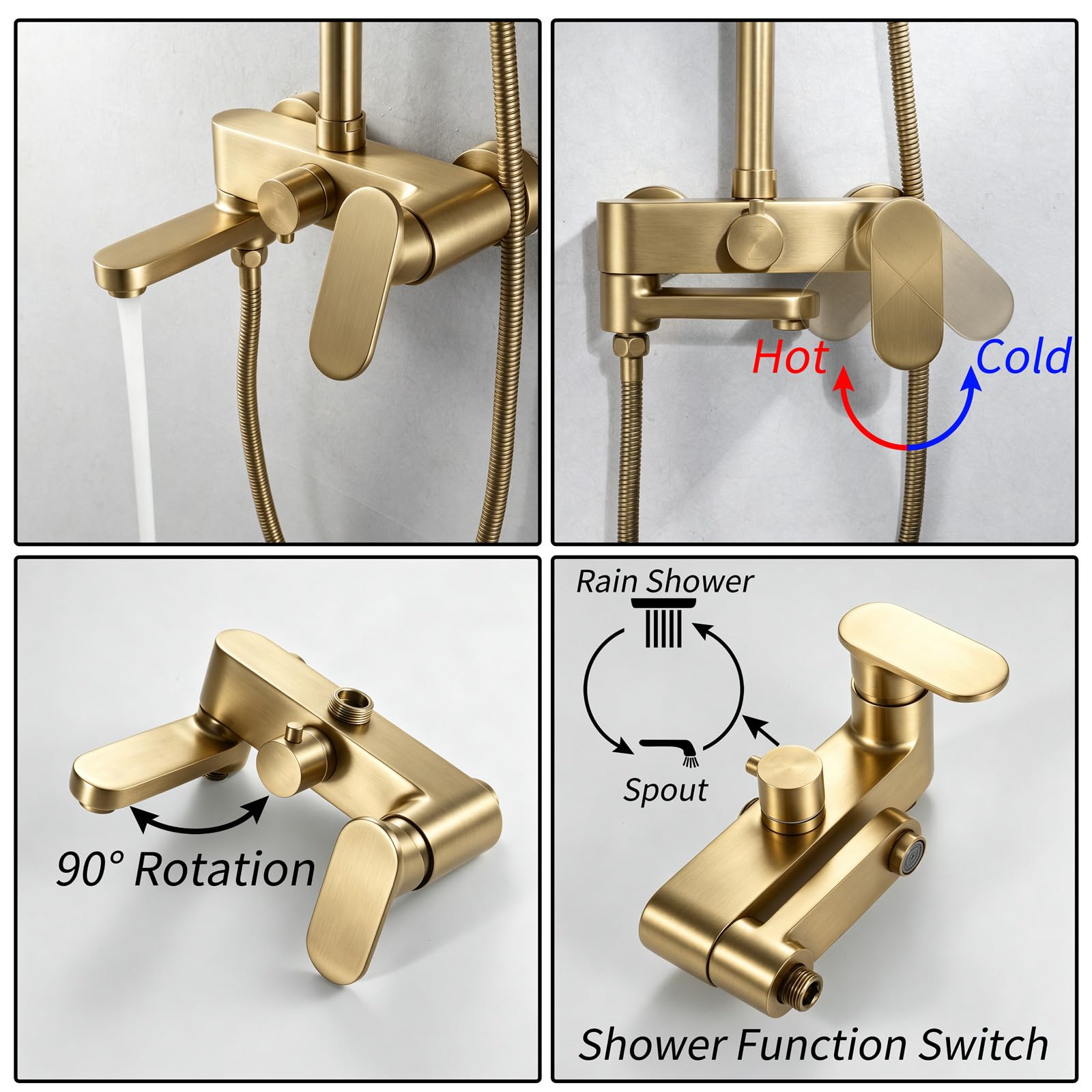 Sistema doccia a pioggia con rubinetto doccia regolabile 25 cm in acciaio inox Rainhead 3 Spray M Doccia palmare Miscelatore per vasca da bagno pieghevole Rubinetto per vasca da bagno