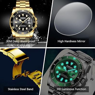 BINBOND Watches for Men Stainless Steel Rotatable Bezel Classic Dress Waterproof Luminous Luxury Big Face Business Date Mens Wrist Watch