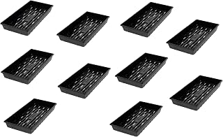 SUNPACK 10" x 20" Extra Strength Plastic Seed Starting Tray, Black, 2.5" (Pack of 10) - with Drainage Holes, Ideal for Greenhouses or Indoor Gardening - Made of BPA-Free Plastic