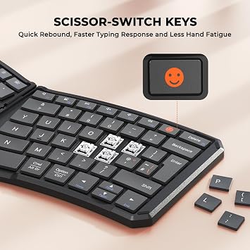 MEETION Ergonomic Foldable Bluetooth Keyboard, Portable Wireless