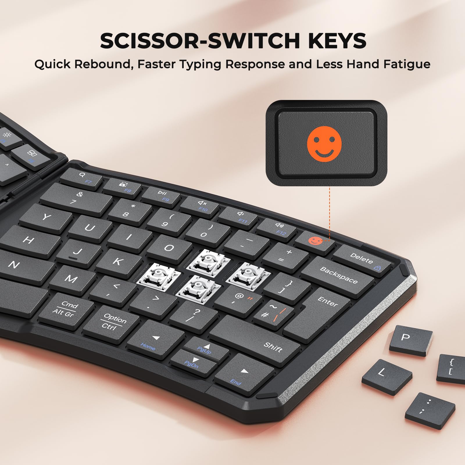 MEETION Tastiera Bluetooth pieghevole ergonomica, compatta, portatile, senza fili, per viaggi d'affari, ricaricabile, per PC, smartphone, iOS, Android, Windows, Mac, colore nero