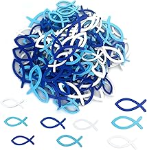 Nutabevr 180 Pieces Wooden Fish Cross Decorative Confetti Table Decoration Communion Confirmation Decoration Glitter, 3 Colours, for Christening and Boy