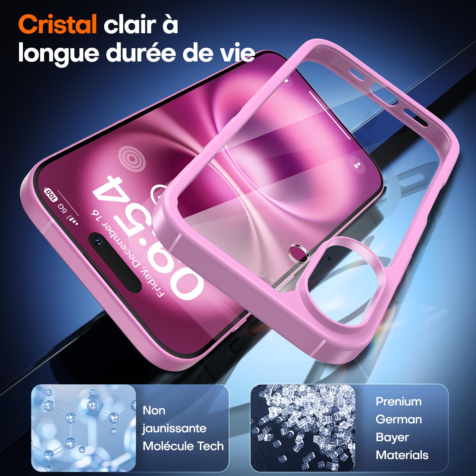 TAURI Coque Magnétique pour iPhone 16 avec Bouton de Capture de Contrôle de Caméra, Compatible avec MagSafe [Protection Militaire][Anti-Jaunissement] -Coque Mince 6,1 Pouces-Rose