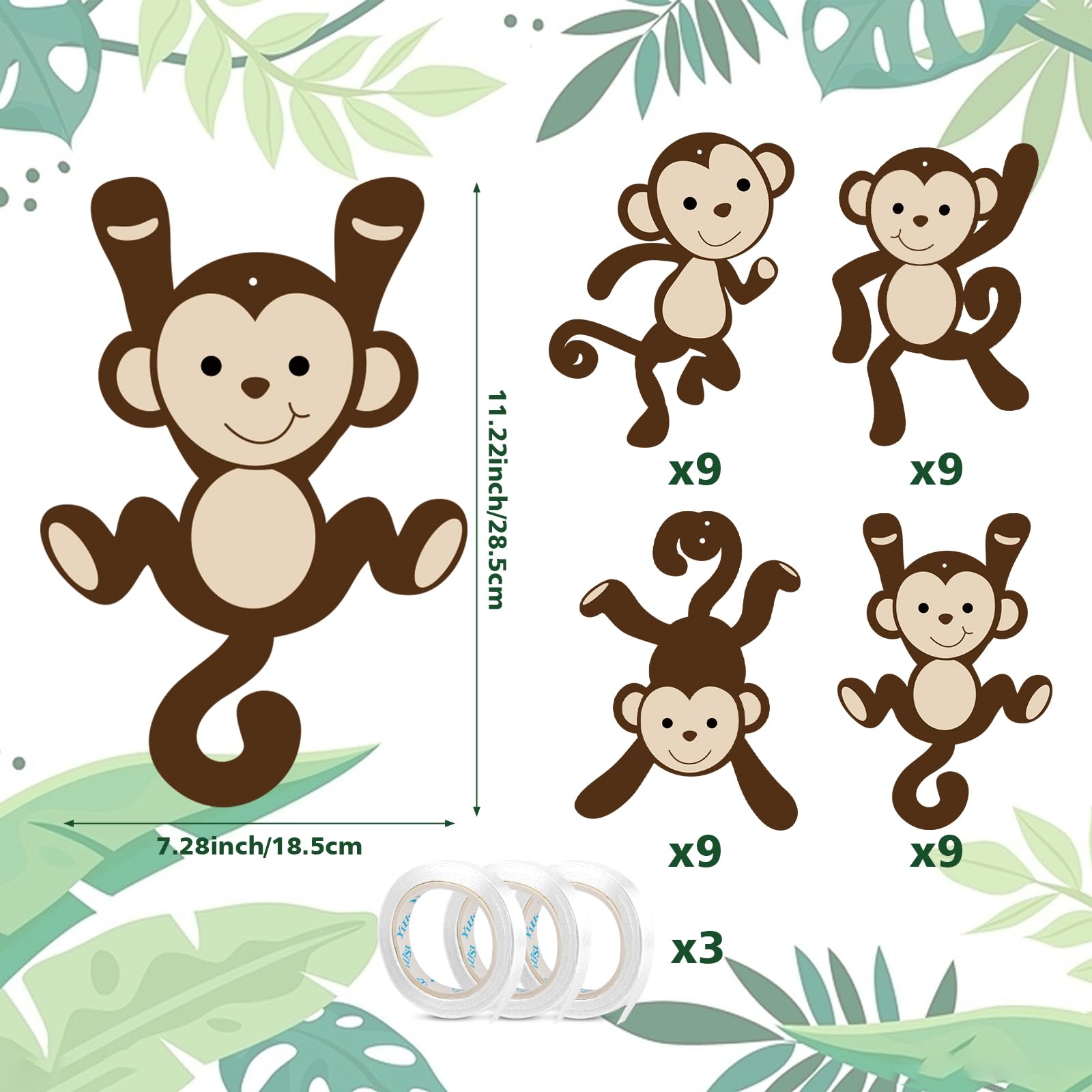 36 Pieces Monkey Cutouts Jungle Party Decorations Monkeys Theme Party Supplies Hanging Safari Monkey Cutouts for Classroom Decorations Birthday Party Baby Shower Supplies