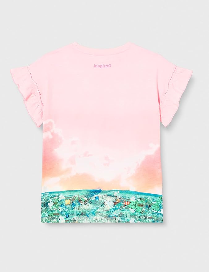 Desigual Mädchen T-Shirt Mit Leopardenprint – Langarmshirt Aus Rippstoff, Gelb, Mit Gewellten Paspeln