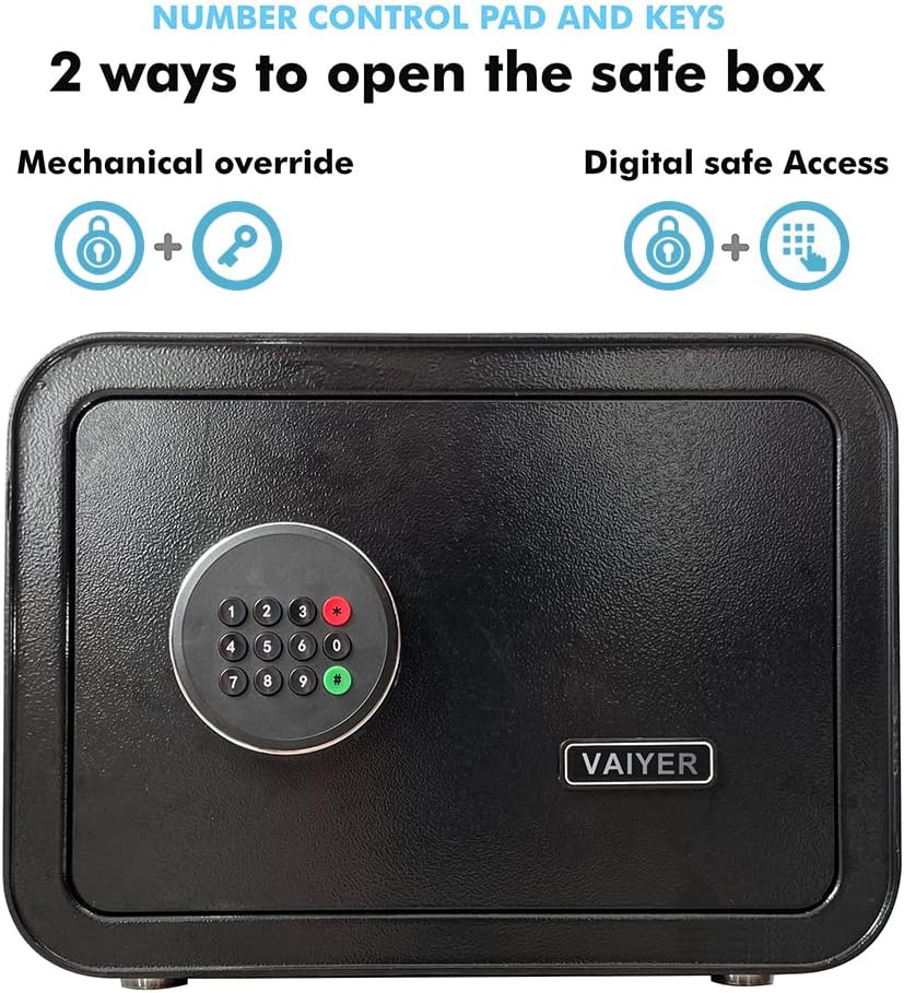 Home and Office Electronic Safe Box with Digital Keypad, Money Lock Boxes, Safety Boxes for Home, Office, Hotel Rooms, Business, Jewelry, Gun, Cash, Steel Alloy Drop Safe 9.85 x 13.8 x 11 inches
