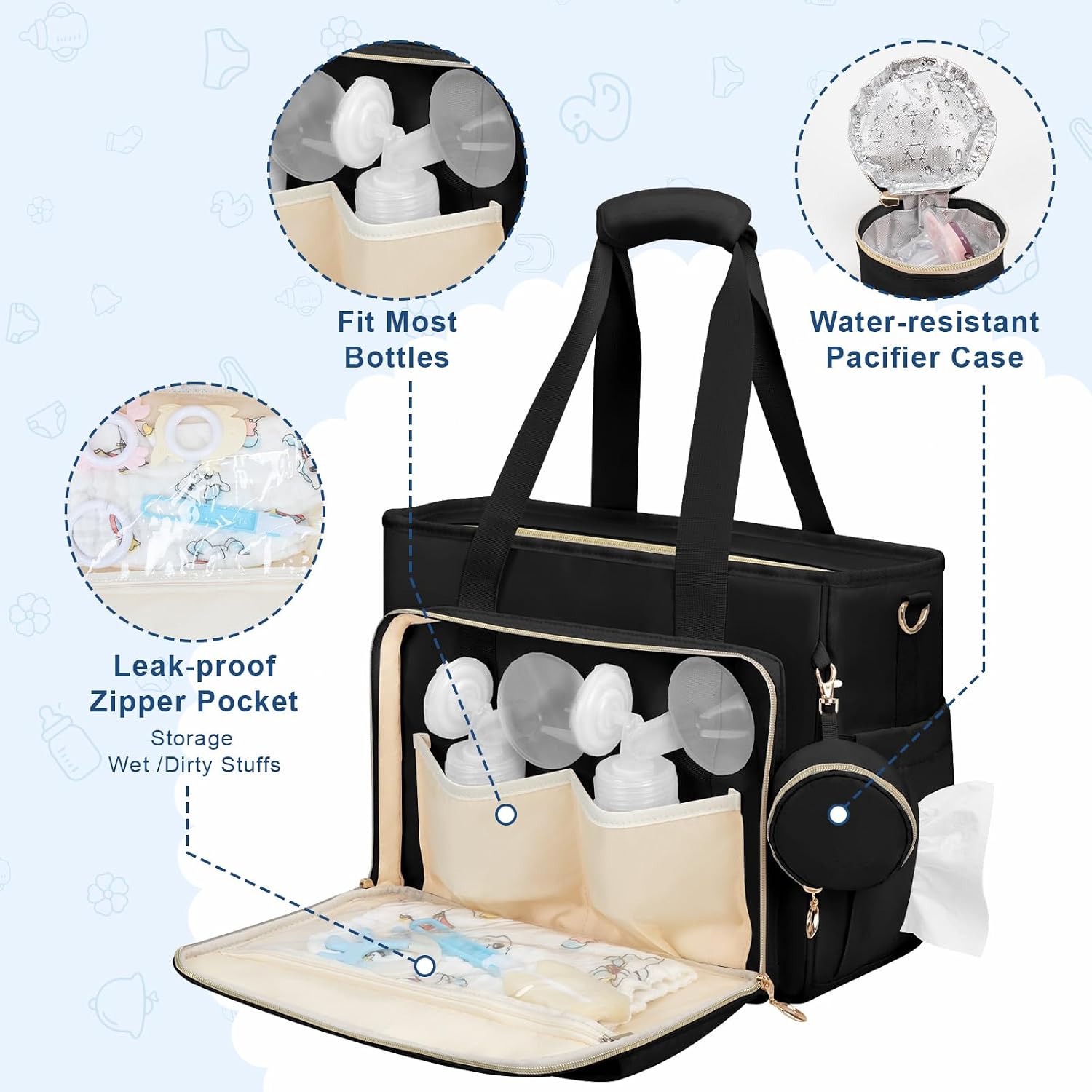 GDNasist Diaper Bag Tote, Large Capacity Travel Diaper Case, Baby Bag with Pacifier Case, Hospital Tote for Labor Delivery