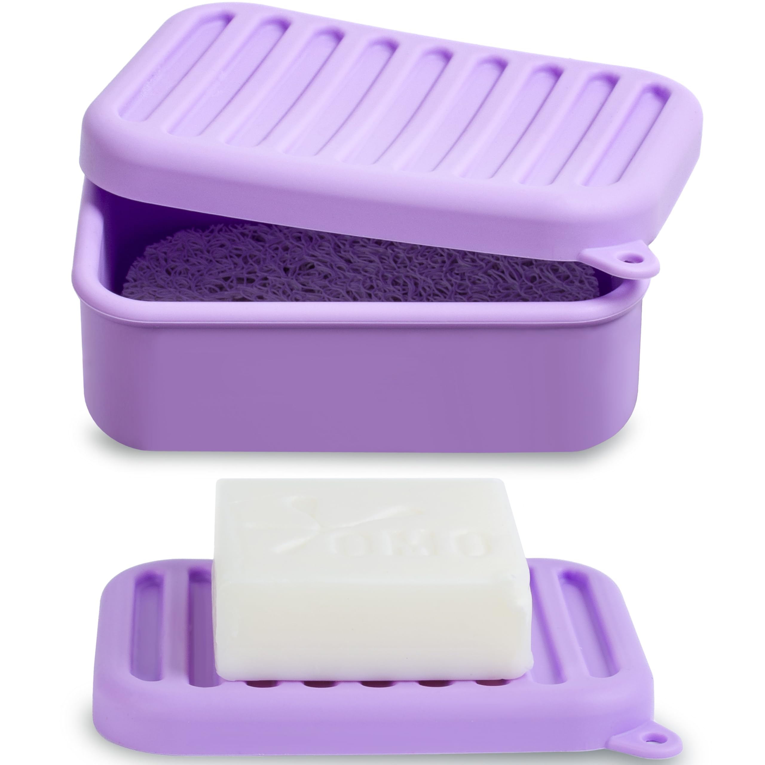 Portable Leakproof Travel Soap Case, Silicone Travel Soap Case, Compact Soap Holder with Drainage Layer, Travel Soap Holder for Camping, Gym, Outdoor (Light-Purple) — image 1