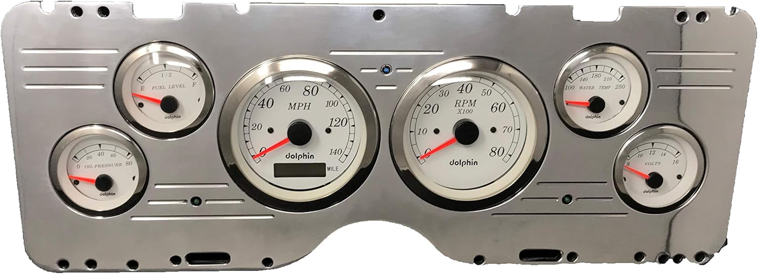 Dolphin Gauges Compatible with 1977 Chevy Nova 6 Gauge GPS Dash Cluster Panel Set White