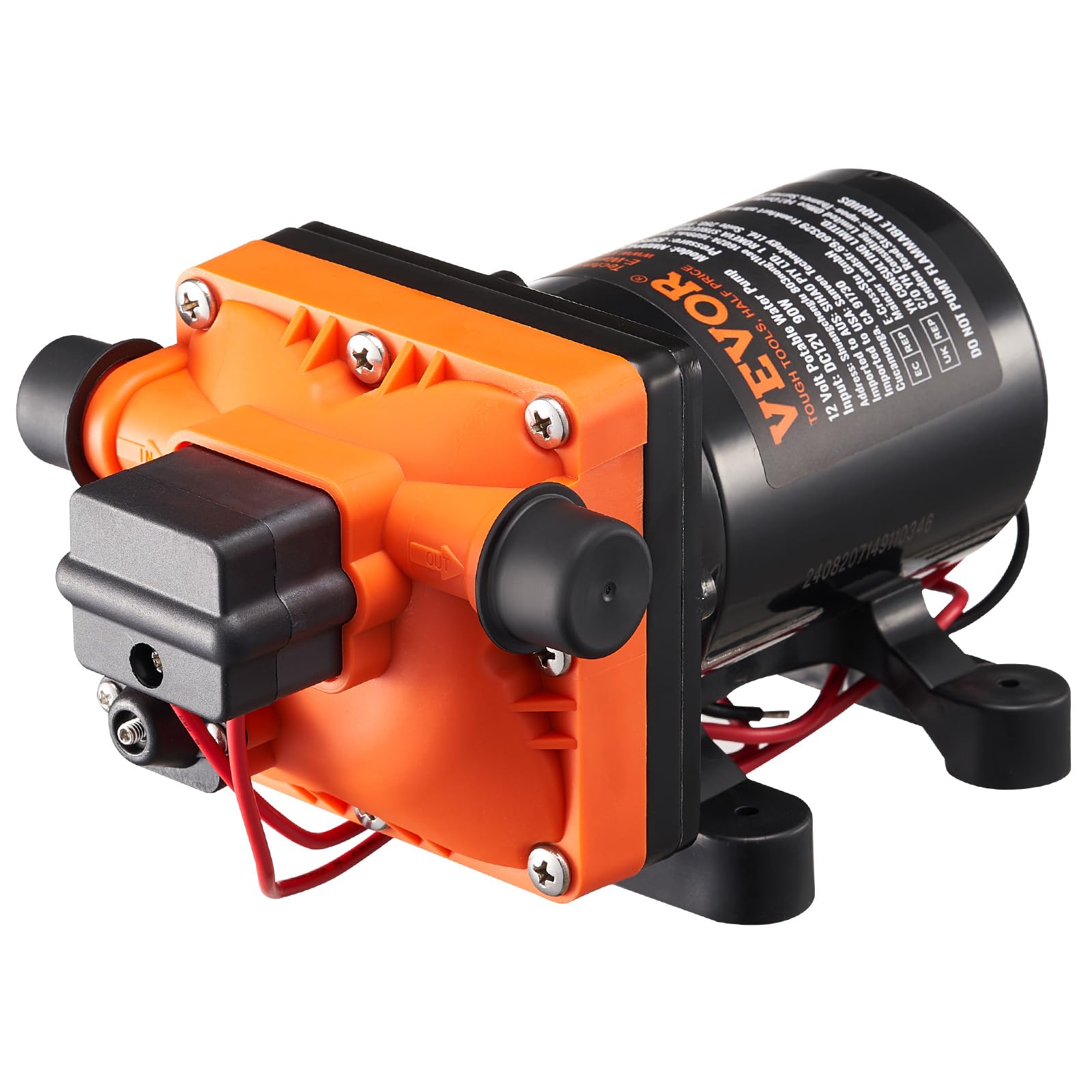 VEVOR Bomba de Diafragma 12 V 11,36 L/min 4 Cámaras 40-100 PSI 55 PSI Puerto MNPT 12,7mm