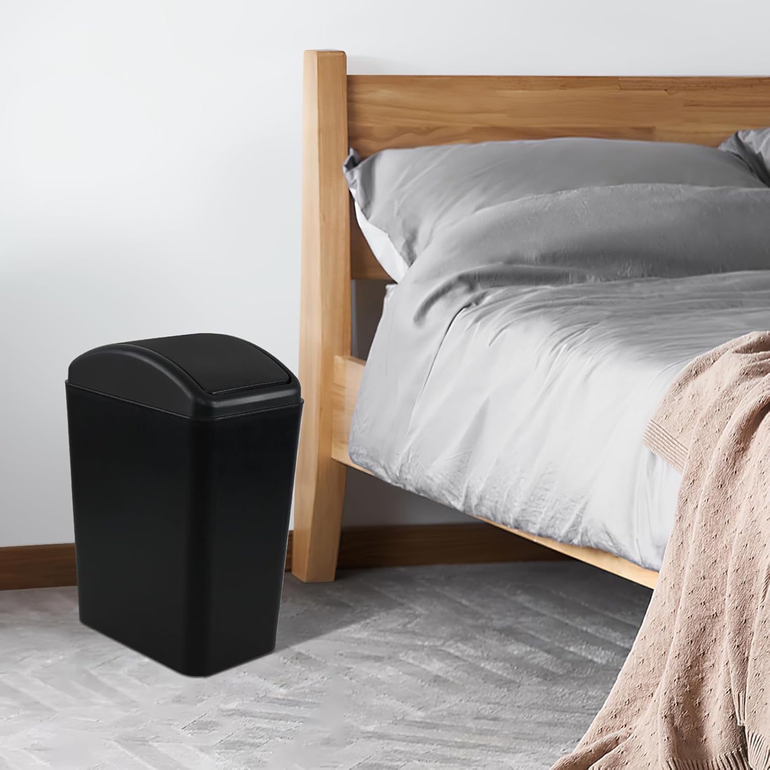 4.5 Gallon Plastic Trash Can with Swing Lid, Slim Garbage Bins, Black, 2 Pack