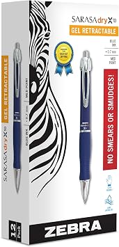 Zebra Pen, SARASA Dry X10 Gel Pen, 0.7mm Point, Blue Ink, Rapid Dry Technology, Wide Comfort Barrel, Smooth Writing, Smear-Resistant, Left-Hand Friendly, 12-Pack, 42620