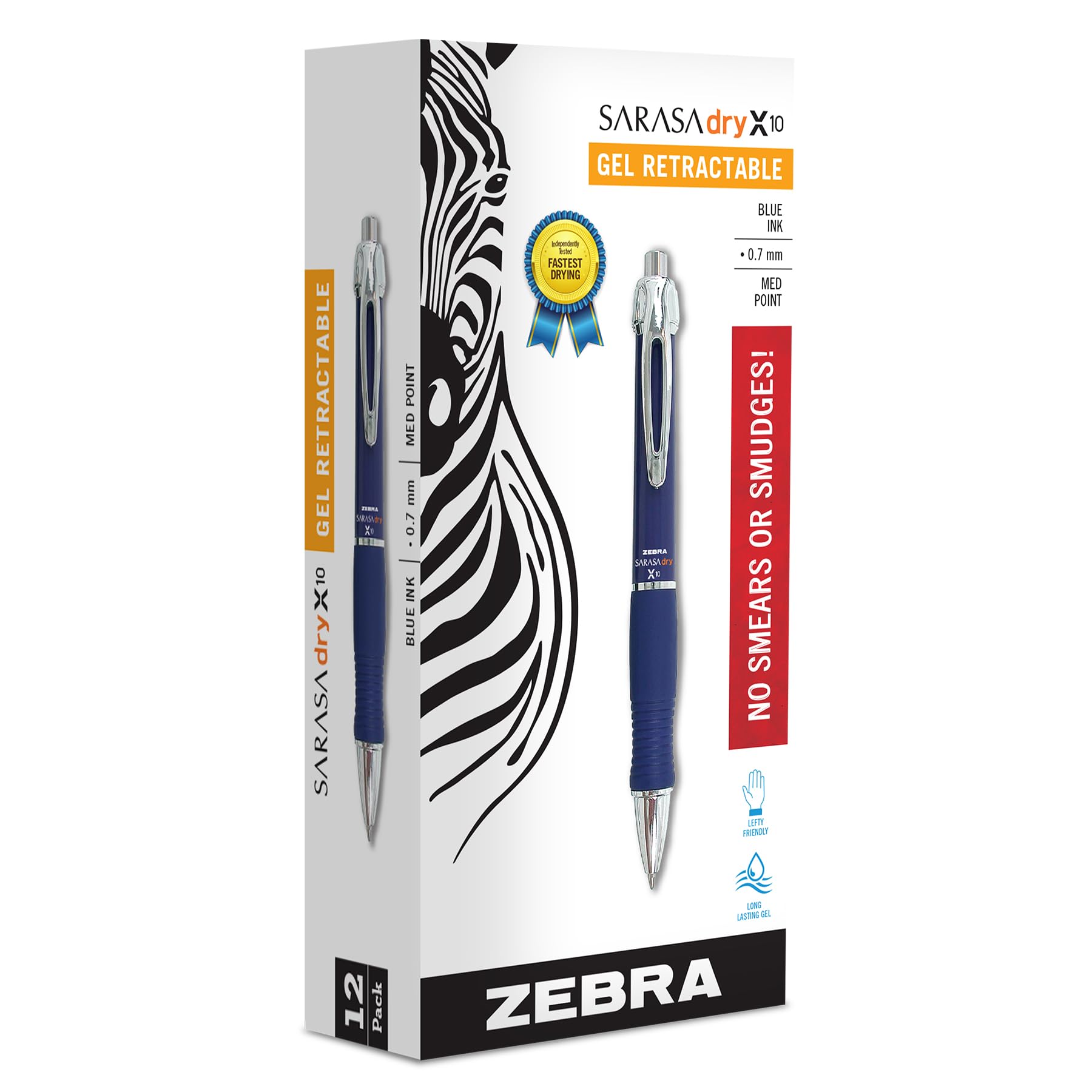 Sarasa Dry X10 Retractable Gel Pen, Medium Point, 0.7mm, Blue Barrel, Acid Free Blue Ink, 12-Pack (42620) (Packaging may vary)
