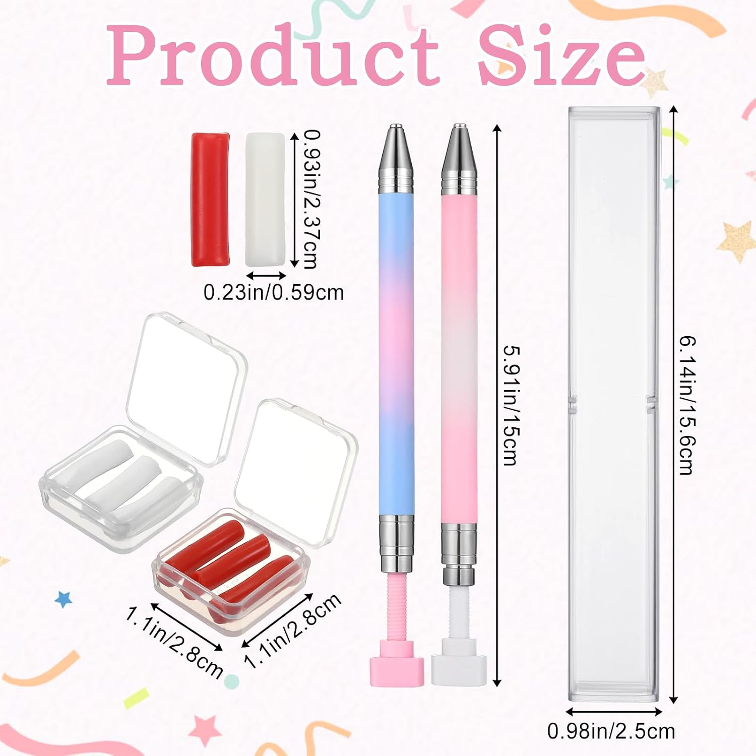 Hadnves Automatic Refillable Wax Pen 2 PCS Diamond Art Painting Pen with 18 Additional Wax Refills Rhinestone Picker Tool Nail Art Design Accessories for Art Nail DIY Craft Gradient Pink/Blue