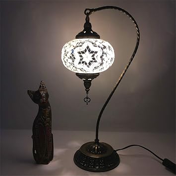GDLight Moroccon Table Lamps Turkish Mosaic Night Lamp Handmade Mediterranean Gooseneck Bedside Light for Living Room Bedroom Cafe Bar, 22" Tall,E