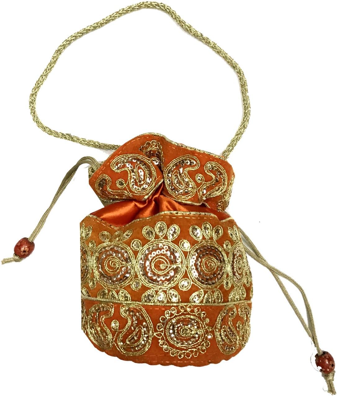 SHUBHANGI COLLECTIONSWomen's Handicrafts Handmade Decorative Silk Heavy Jaipuri Resham Potlis Bag (Orange)