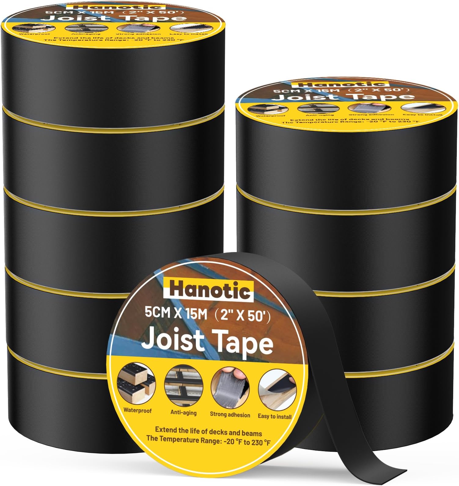 Joist Tape for Decking 2'' X 50', 10 Rolls Waterproof Butyl Tape | Weather Resistanceand Anti-Corrosion, Self-Adhesive Deck Joist Tape for Wood Joists Decks Beams Roof Extend Deck Life