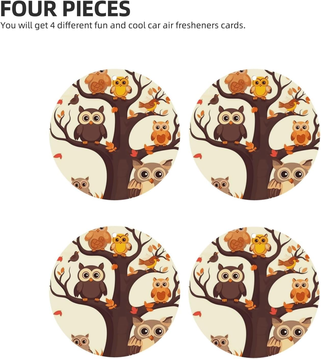 Car Air Fresheners Cards Set of 4 Pieces,Cartoon Family Owls On The Brown Tree Mirror Pendant Hanging Scented Cards for Wardrobe Bathroom Long-Lasting Auto Aromatherapy Tablets Gifts Car Rearview image 2