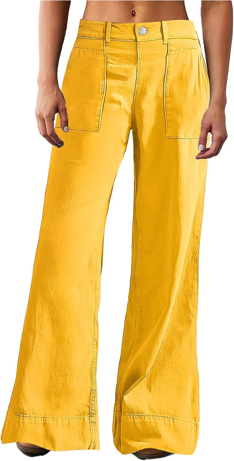 Flamingals Wide Straight Leg Mid Rise Baggy Pocket Denim Jeans Without Belt