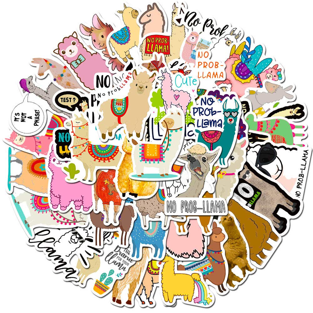 Alpaka Sticker Set Aufkleber Kinder Teenager 50 Stück Lama Wasserfeste Vinyl Decals Laptop Skateboard Koffer Helm Auto Fahrrad Handy Motorrad Fahrrad Scrapbook Mitgebsel Tagebuch Tassen