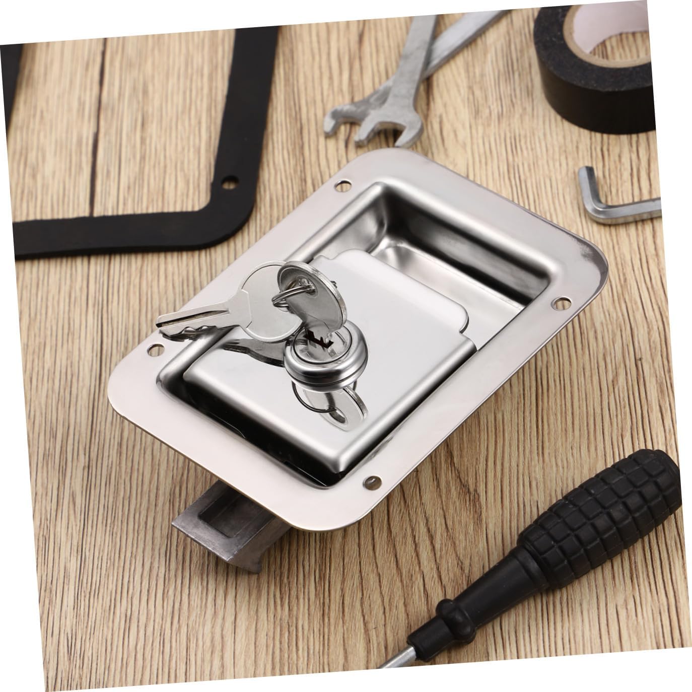 NUOBESTY Heavy Duty Paddle Handle Lock Trailer Door Latch Flush Mount Embedded Panel Lock with 2 Keys for Rv Toolbox Storage Compartment Stainless Steel