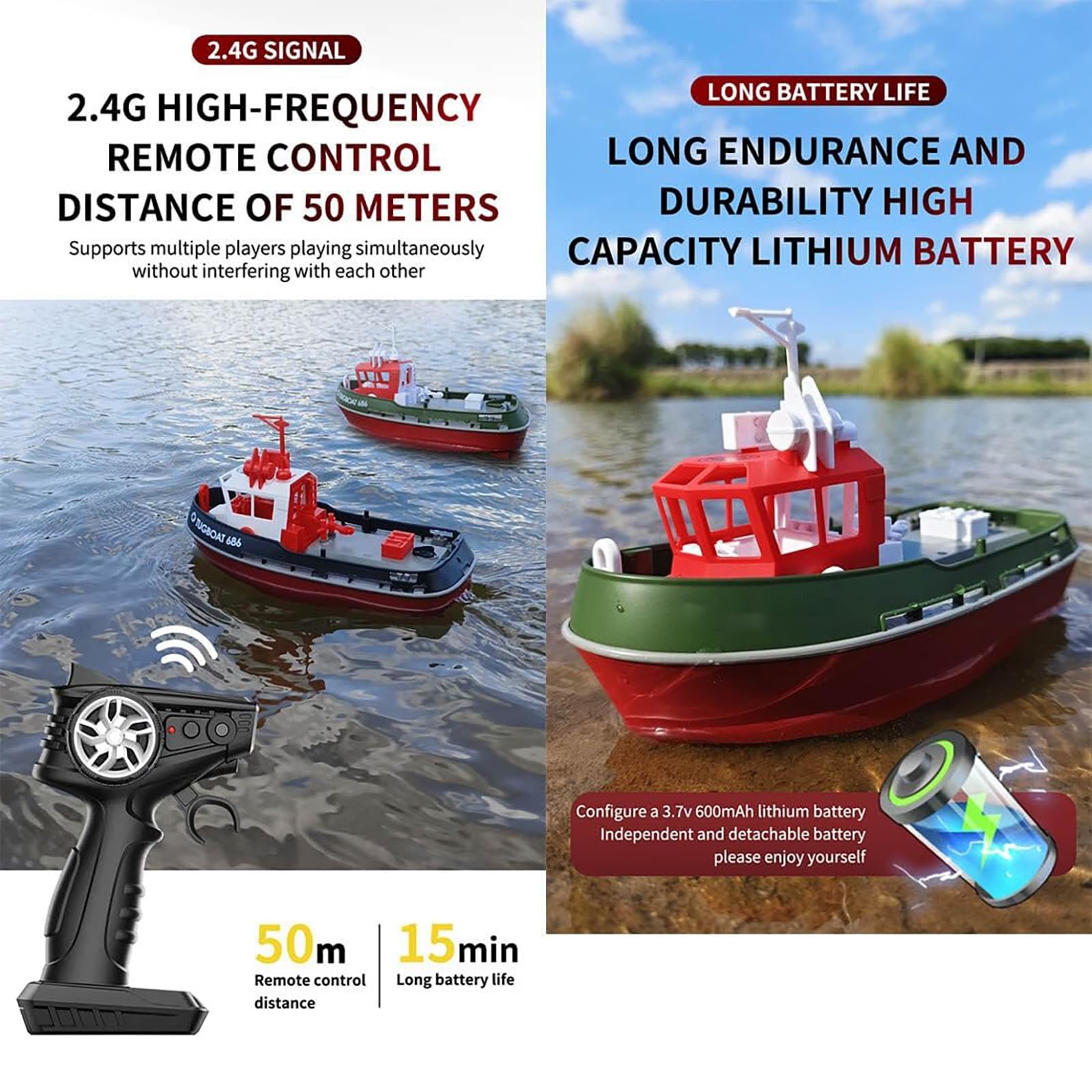 Łódź zdalnie sterowana, model 1:72 symulujący łódź elektryczną RC, wodoodporna łódź wędkarska 2.4G na basen i jezioro (wersja RTR),Black