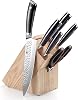 PAUDIN Knife Block with Knife Knife Set with Wooden Block 7-Piece Kitchen Knife Set Made of High-Quality Carbon Stainless Steel 5 Professional Ultra Sharp Chef's Knives Red Scissors and Wooden Block Ergonomic Handle