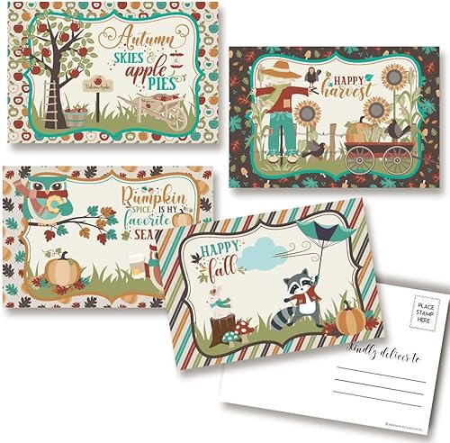 AmandaCreation - Postales en blanco con temática de cosecha festiva de otoño y otoño para enviar a amigos y familiares, tarjetas de notas de relleno