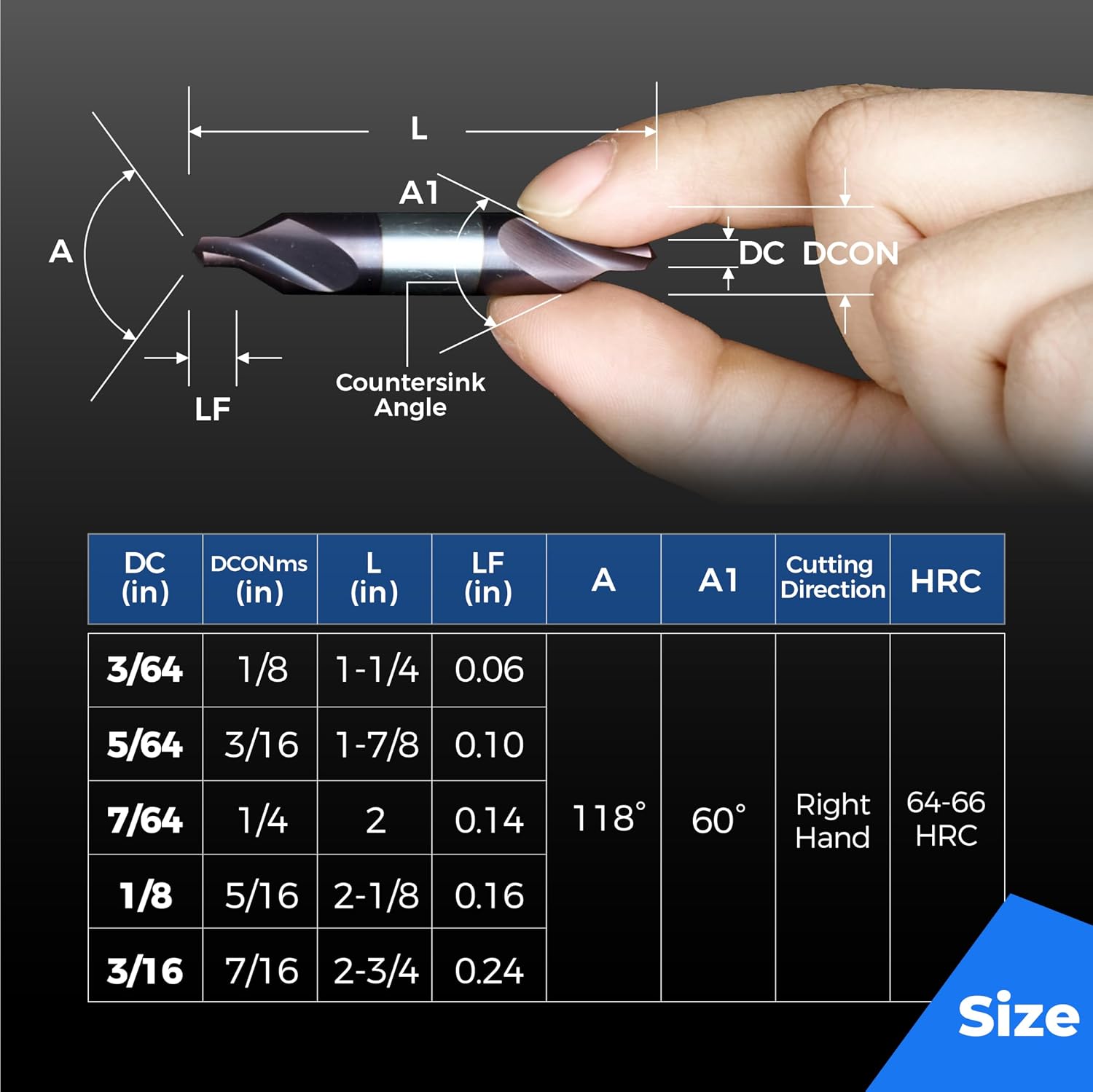 toolant Center Drill Bit, TiAlN Coated Cobalt M35 HSS Centering Drill Bit for Stainless Steel, Carbon Steel, Alloy Steel, Cast Iron, Copper, Other Hard Metals, #5, SAE 3/16" (1pc)