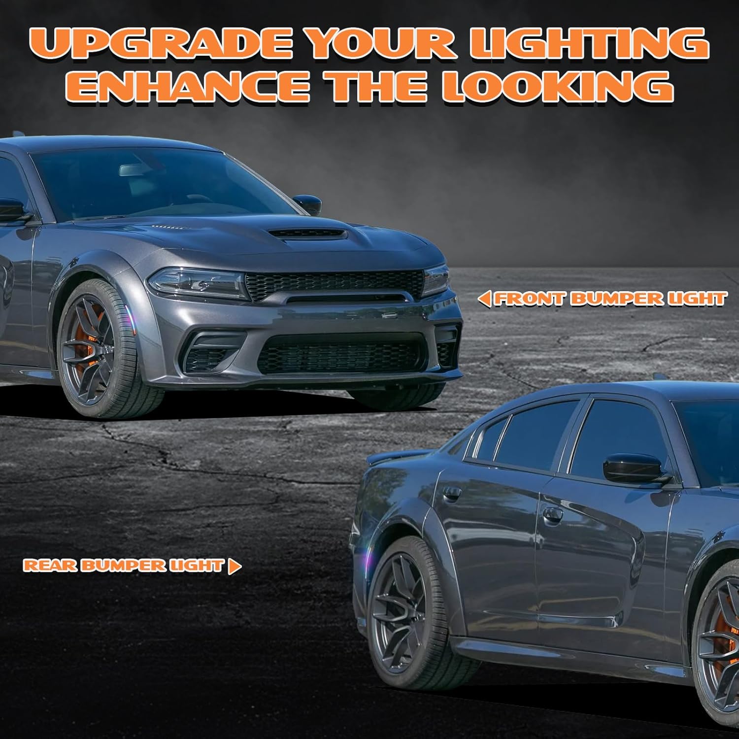 Colorful Flowing(Not RGB) LED Side Marker Light Compatible with Dodge Charger 2015-2023 Front Rear Bumper Lights, Side Marker Lamp Kit 4PCS,