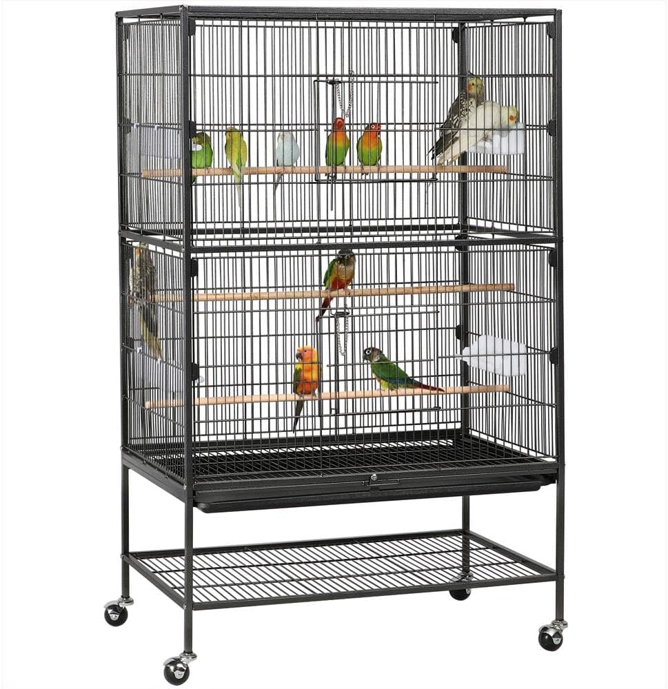 Yaheetech 132cm Large Parrot Bird Cage for Cockatiel Lovebird Durable Frame With Perch Stand and Wheels Black