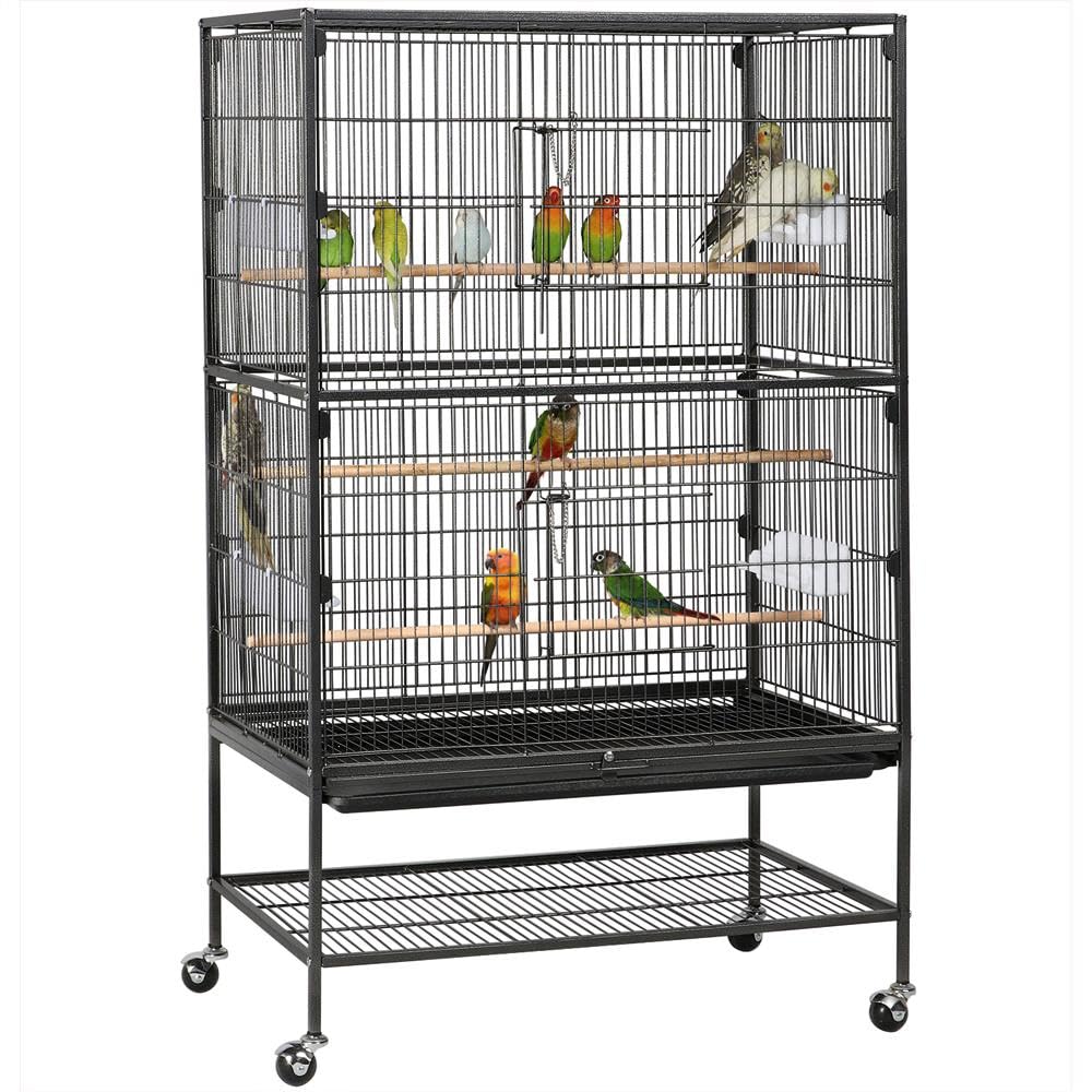 Yaheetech 132cm Large Parrot Bird Cage for Cockatiel Lovebird Durable Frame With Perch Stand and Wheels Black