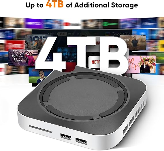Mac Mini M4/M4 Pro Docking Station - 7-Port USB-C Hub with M.2 NVMe SSD Slot, 10Gbps USB-A & USB-C, SD/TF Card Reader, Non-Slip Design & Power Button
