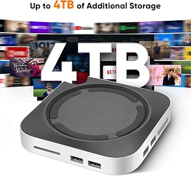 Mac Mini M4/M4 Pro Docking Station - 7-Port USB-C Hub with M.2 NVMe SSD Slot, 10Gbps USB-A & USB-C, SD/TF Card Reader, Non-Slip Design & Power Button