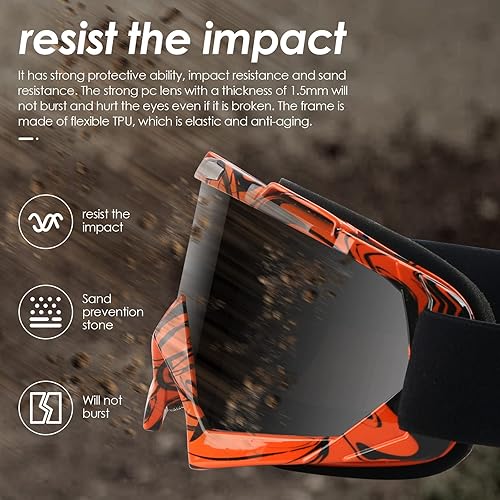 Miniatura 4 de Gafas de motocicleta ATV Dirt Bike Anti arañazos Motocross UV400 proteger gafas flexibles Off Road a prueba de polvo anti niebla gafas de equitación