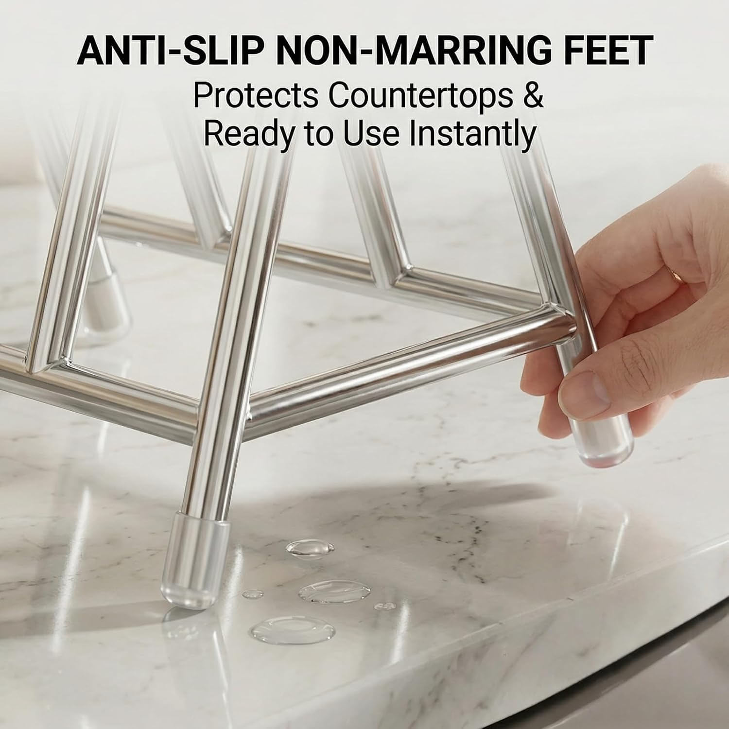 5.5 x 3.9 Inch Pot Lid Organizer - U Shaped Slots, Non-Slip Silicone Feet - Silver Stainless Steel
