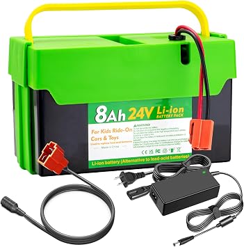 24V 8Ah Li-ion Battery for Best Car Ride on Cars Thunder UTV for 24V Kids Ride on Toys Longer Lasting and Lighter Than Lead Acid, Replacement Battery with 1A Charger