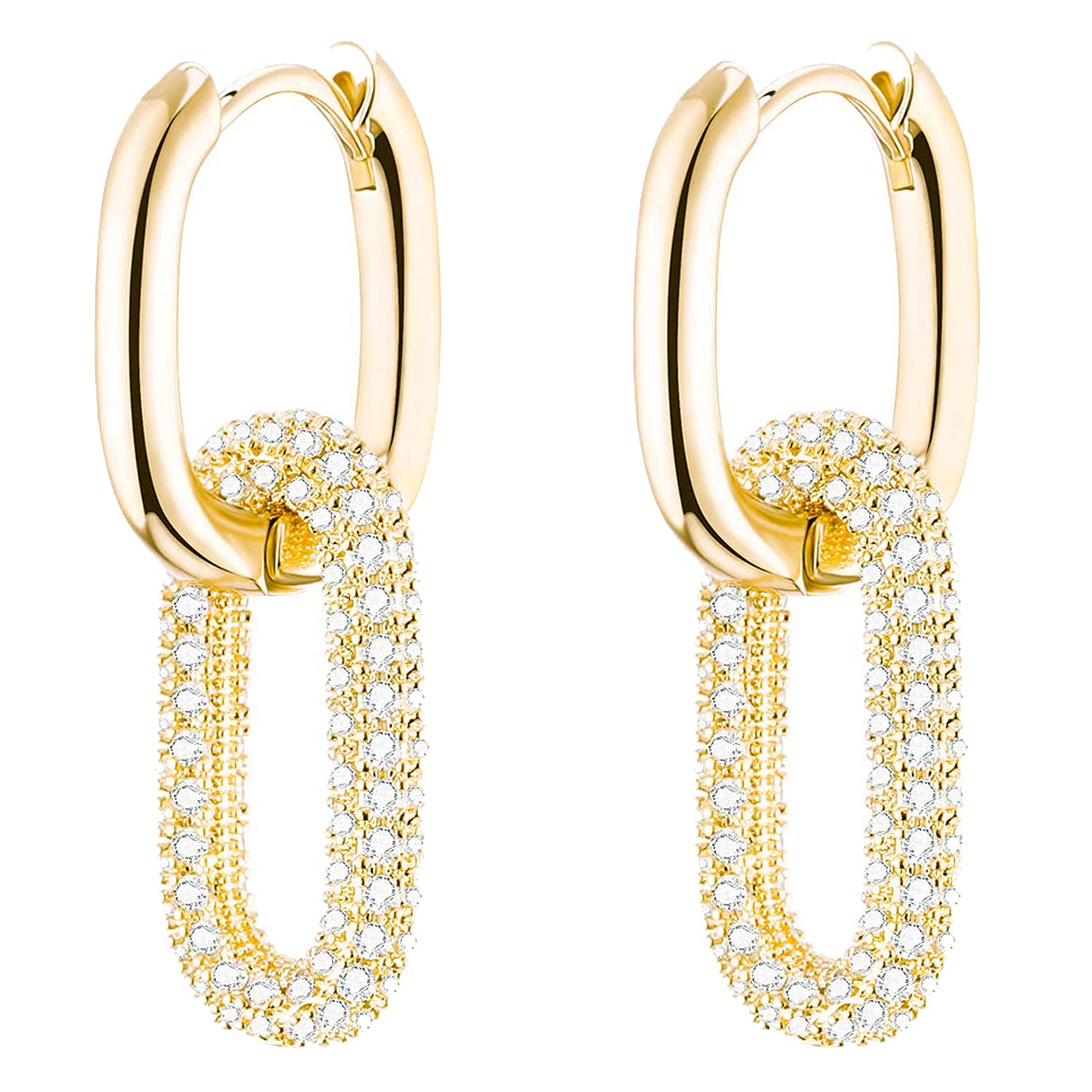 PengJin Multicolor Oval Dangle Earrings for Women Exquisite Birthday Gift for Girls Ladies Gold Plated Silver Sparkling Cubic Zirconia