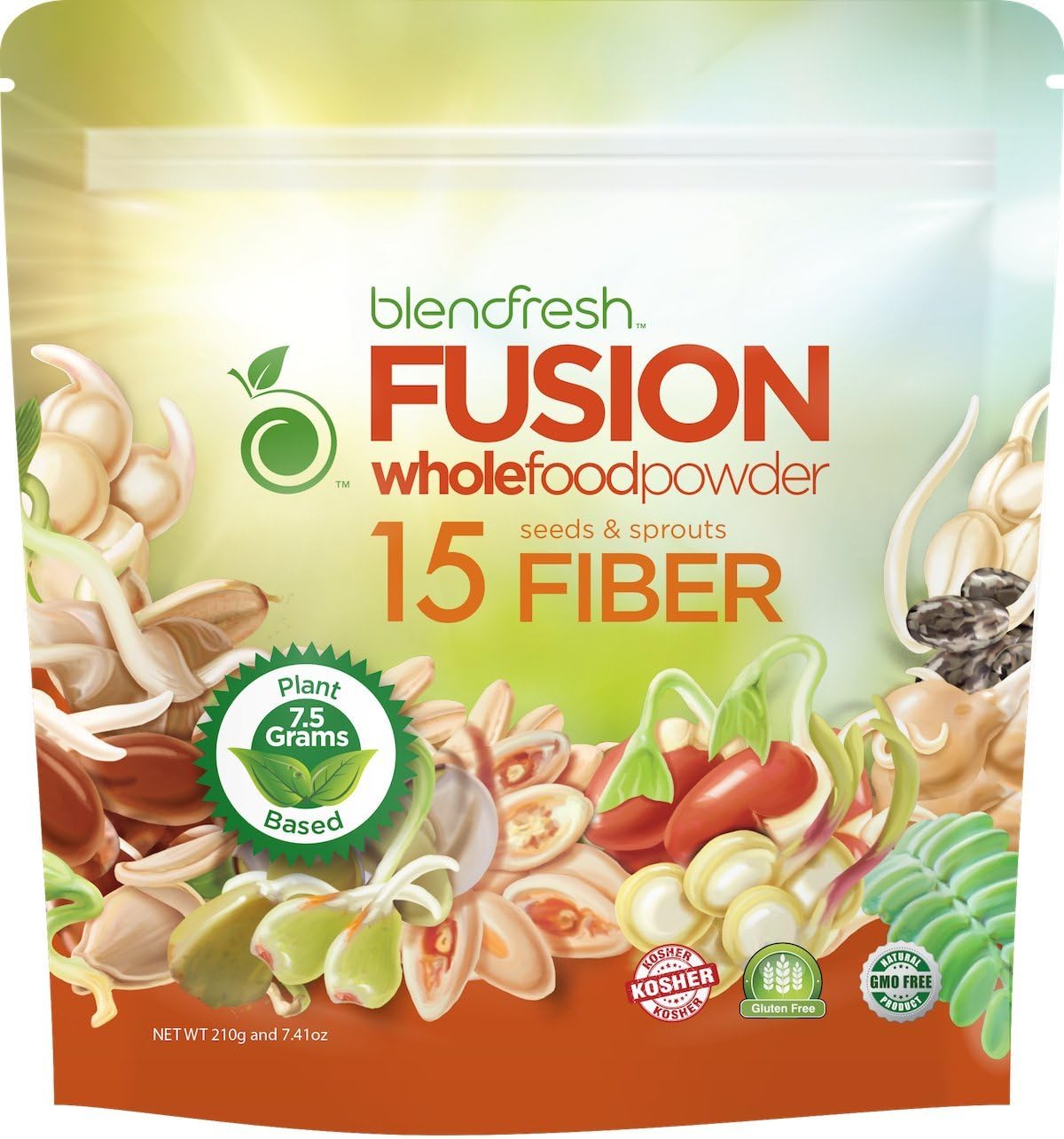 Super Seed & Sprout Whole Food Fiber. 15 Different Sources of Fiber. Regulates Bowel Movements, Gives Feeling of Fullness. 7.5 Grams Per Serving. by Blendfresh.
