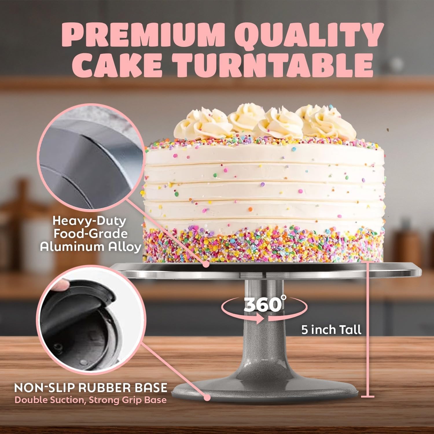 O’Creme Cake Turntable Stand, 12 inch – Heavy-Duty Aluminum Alloy Rotating Turn Table Display Lazy Susan for Decorating Cakes & Cupcakes with Non-Slip Base- Ideal for Weddings, Birthdays