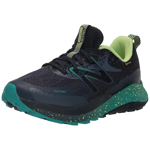 New Balance Women's DynaSoft Nitrel V5 GTX Trail Running Shoe, Natural Indigo/Electric Teal/Bleached Lime Glo, 9