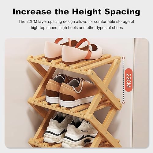 Miniatura 5 de Simcat Zapatero de madera plegable, organizador de zapatos para espacios pequeños, estante independiente para entrada, dormitorio, garaje (4