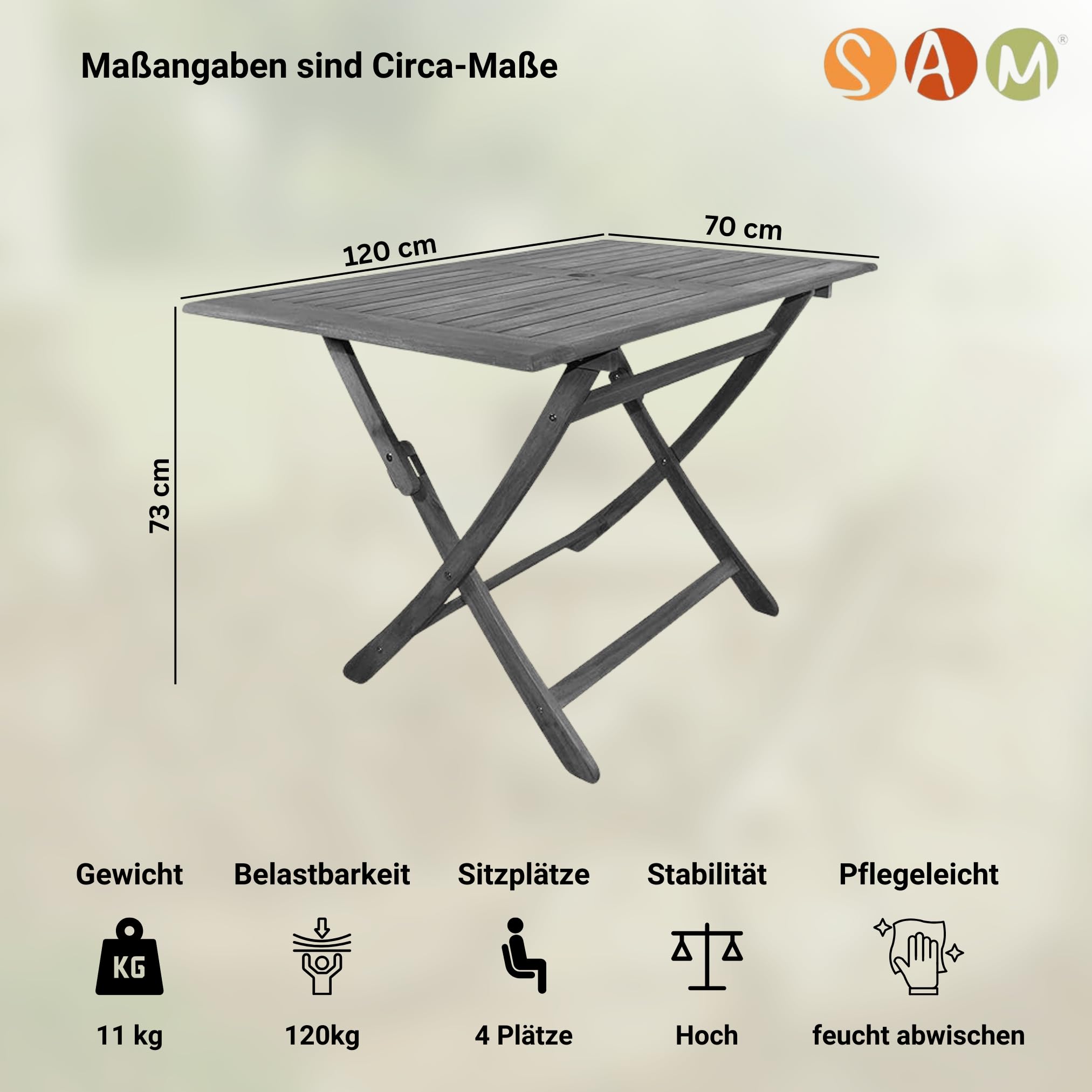 SAM Gartentisch Callao 120x70 cm Akazienholz rund klappbar | massiv & geölt, Abgerundeter Klapptisch, Holztisch für Balkon, Terrasse, Wintergarten oder, pflegeleichtes Unikat