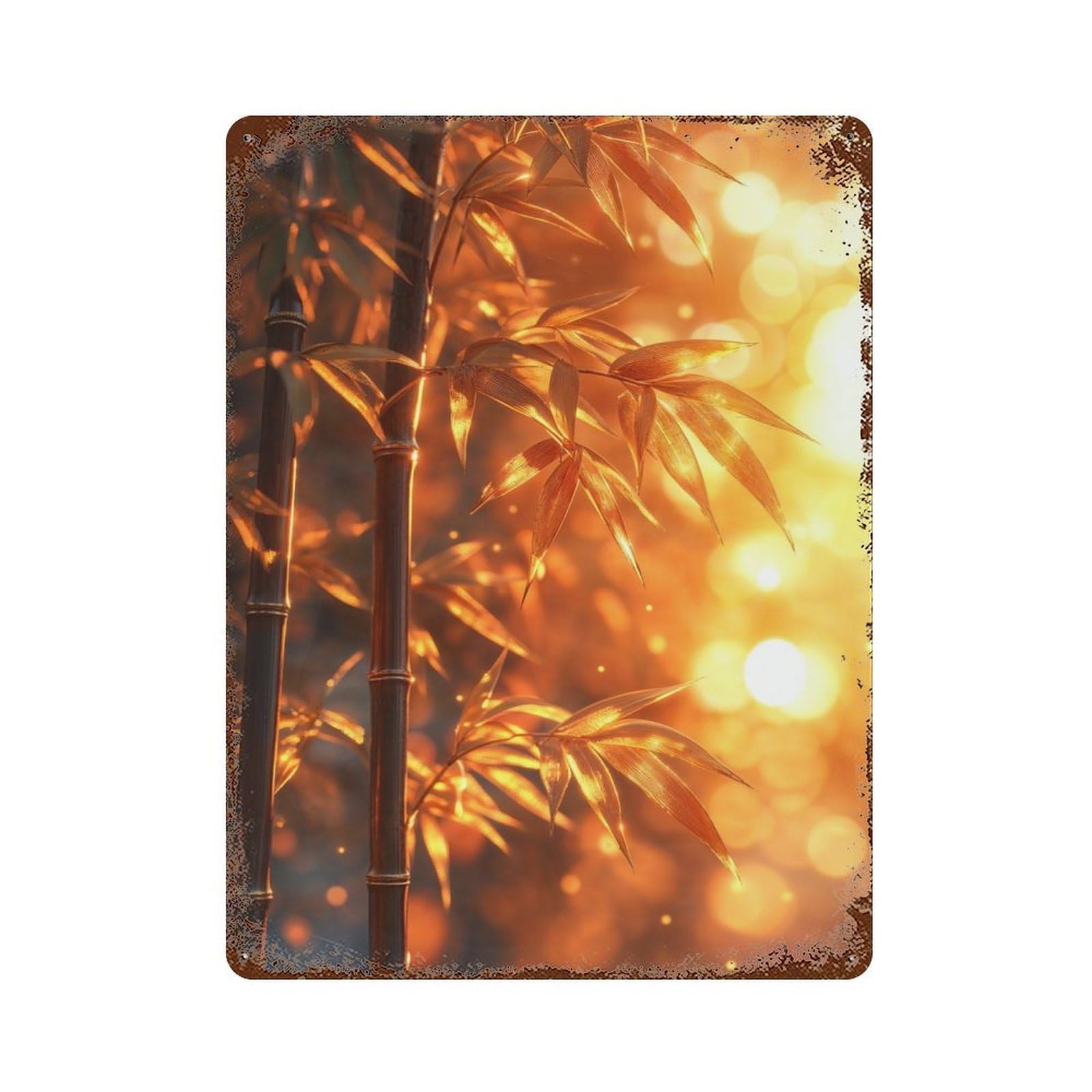 Bamboo Sunset Aged Metal Wall Plaque 15.7"x11.8", Industrial Home Decor for Pub, Kitchen And Man Cave Decor