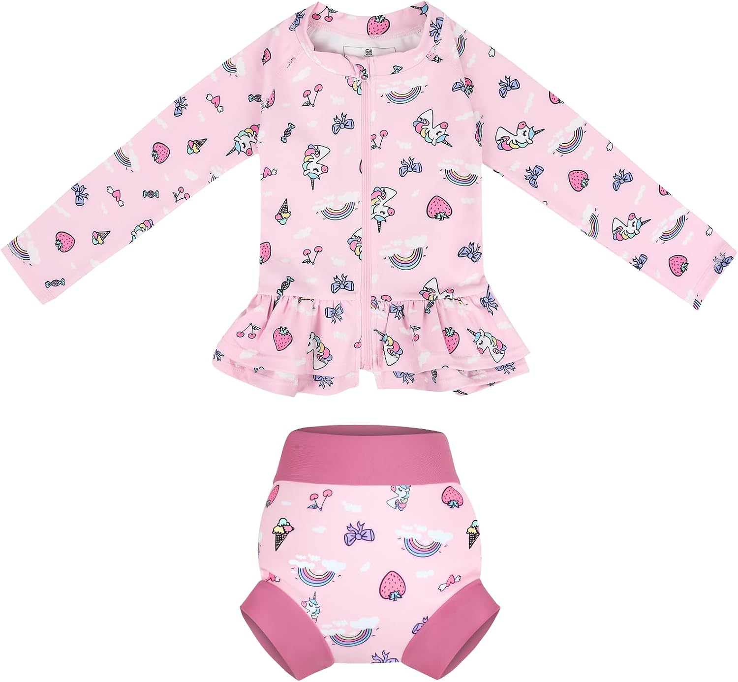 MooMoo Baby Rash Guard Swimsuit Set Reusable Swim Diapers Long Sleeve UPF 50+ Swim Shirt for Swim Lesson and Pool