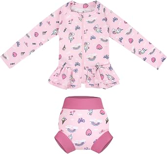 MooMoo Baby Rash Guard Swimsuit Set Reusable Swim Diapers Long Sleeve UPF 50+ Swim Shirt for Swim Lesson and Pool