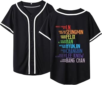 Women Felix Bangchan Jersey Han Lee Know Hyunjin Fans Merch | Changbin I.N Seungmin Baseball Shirts Hip Hop Uniform Short Sleeve Button Down Tee Shirt Minho Jeongin Jisung Fan Merchandise