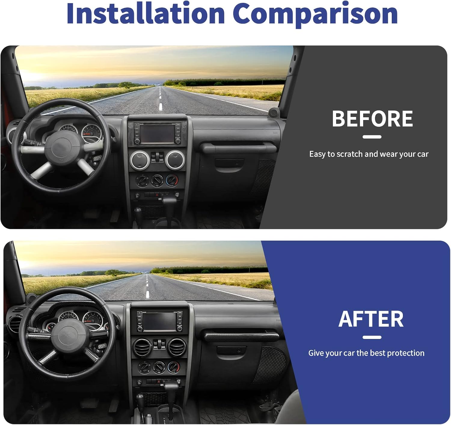 10PCS Full Set Interior Trim Kit Compatible with 2007-2010 Jeep Wrangler JK JKU,Co-Pilot Grab Handle Dashboard Frame Bezel Side Outlet Cover Trim (Carbon Fiber)